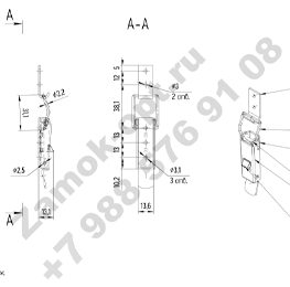 Замок-защелка с фиксатором L-75 (цинк) чертеж Замок-защелка с фиксатором L-75 (цинк) чертеж