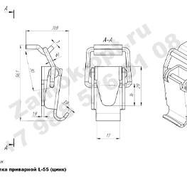 Замок-защелка приварной L-55 (цинк) чертеж Замок-защелка приварной L-55 (цинк) чертеж