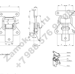 Замок-защёлка М34 (цинк) чертеж